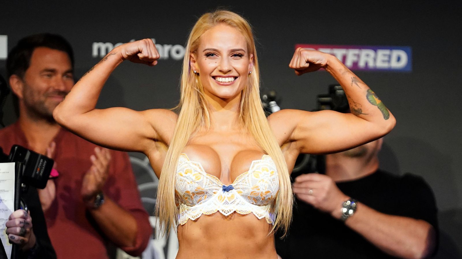 Boxing star Ebanie Bridges pictured during a weigh-in