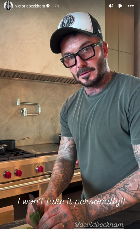 David Beckham reacts to Victoria Beckham offer of help while cooking dinner